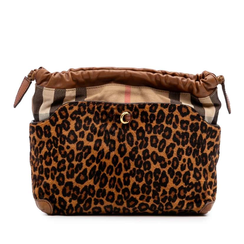 Burberry Leopard Print Pony Hair and House Check Canvas Little Crush Crossbody Brown Good condition - Inside View