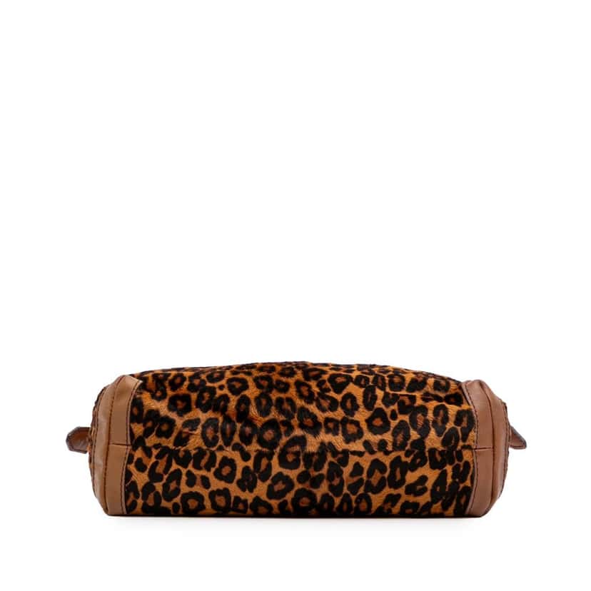 Burberry Leopard Print Pony Hair and House Check Canvas Little Crush Crossbody Brown Good condition - Model View