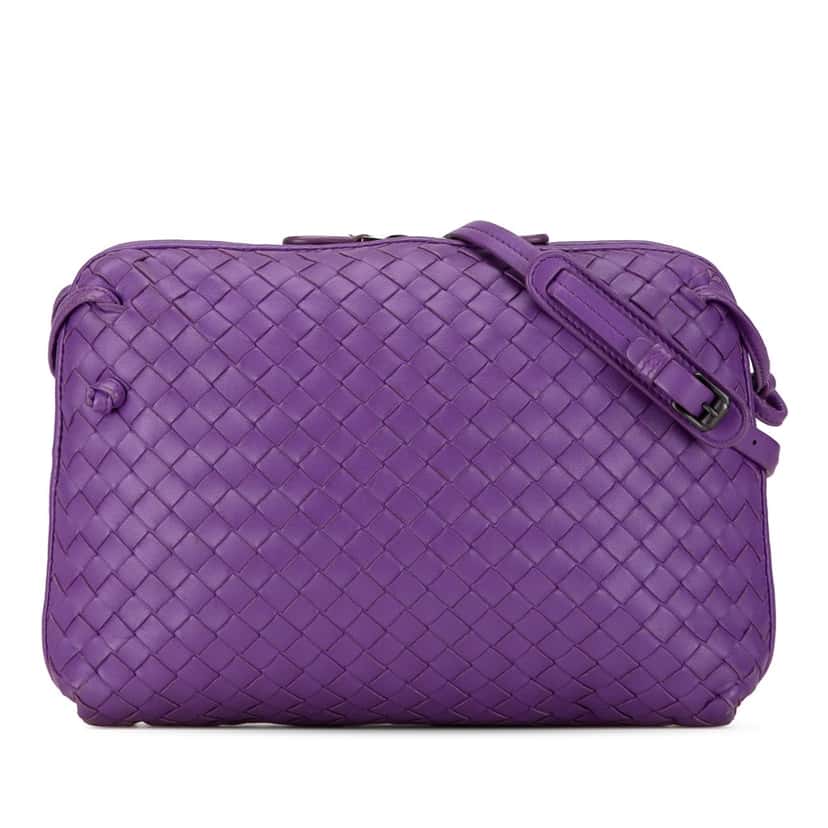 Bottega Veneta Medium Nappa Intrecciato Nodini Crossbody Purple Leather Good condition - Front View
