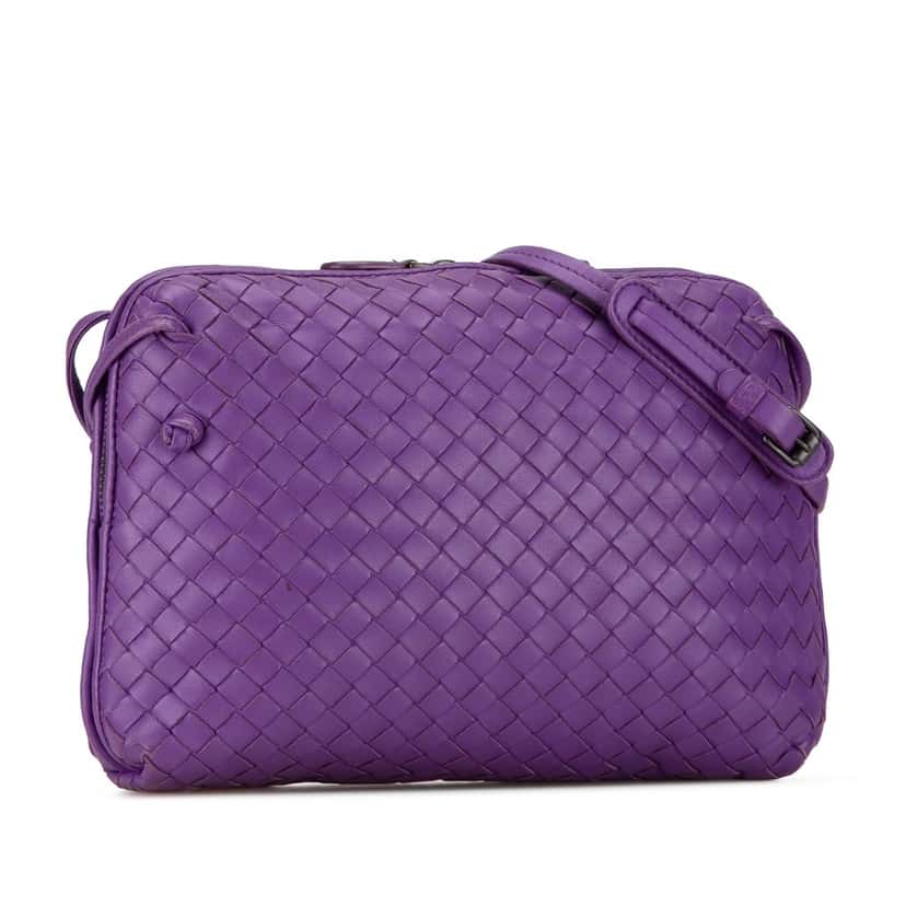 Bottega Veneta Medium Nappa Intrecciato Nodini Crossbody Purple Leather Good condition - Back View