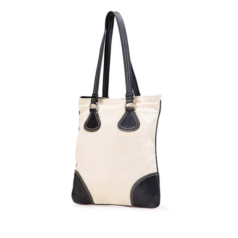 Prada Vitello Trimmed Canvas Canapa Tote Brown Canvas Very good condition - Back View
