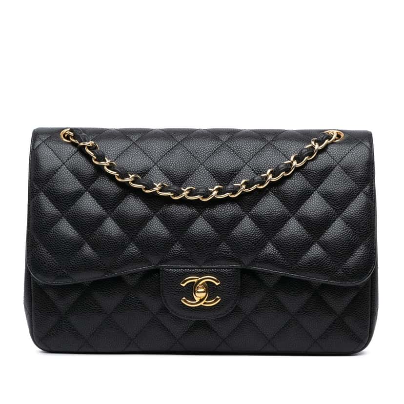 Chanel Jumbo Classic Caviar Double Flap Black Leather Good condition - Front View