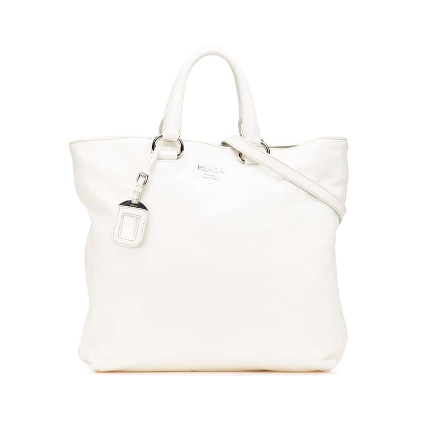 Prada Vitello Daino Open Convertible Tote White Leather Good condition - Front View