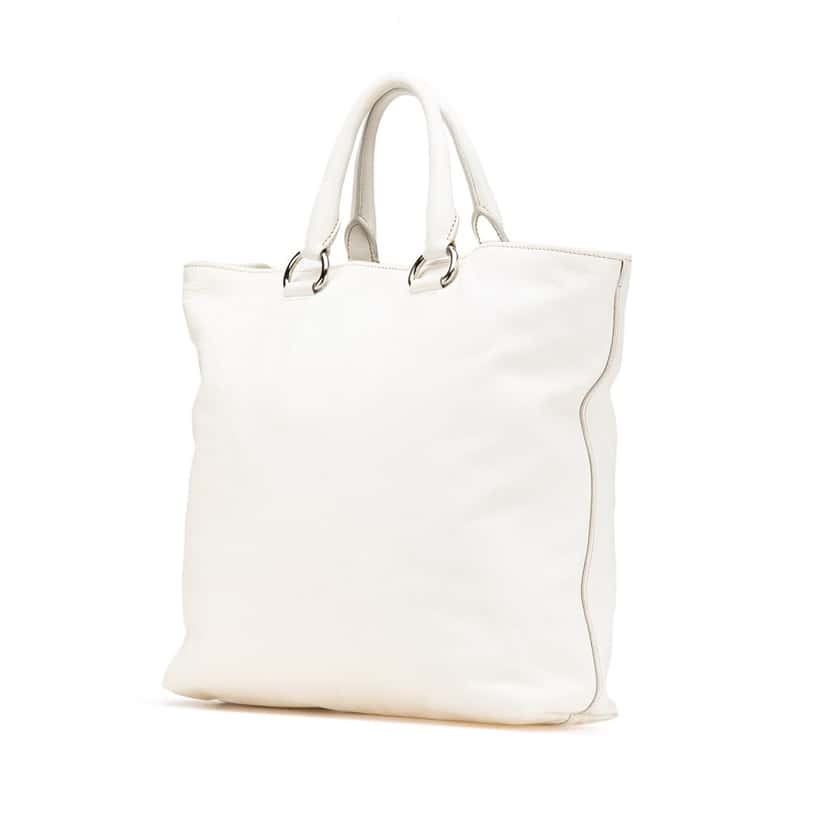 Prada Vitello Daino Open Convertible Tote White Leather Good condition - Back View