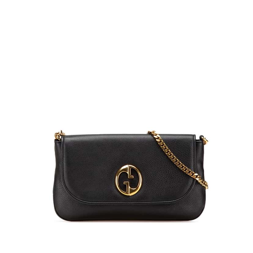 Gucci Medium Leather 1973 Chain Shoulder Bag Black Leather Good condition - Front View
