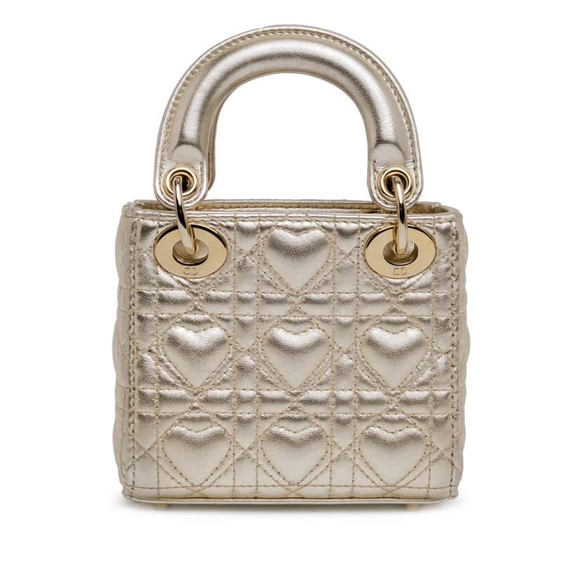 Dior Dioramour Mini Metallic Calfskin Cannage Lady Dior Gold Leather Good condition - Inside View