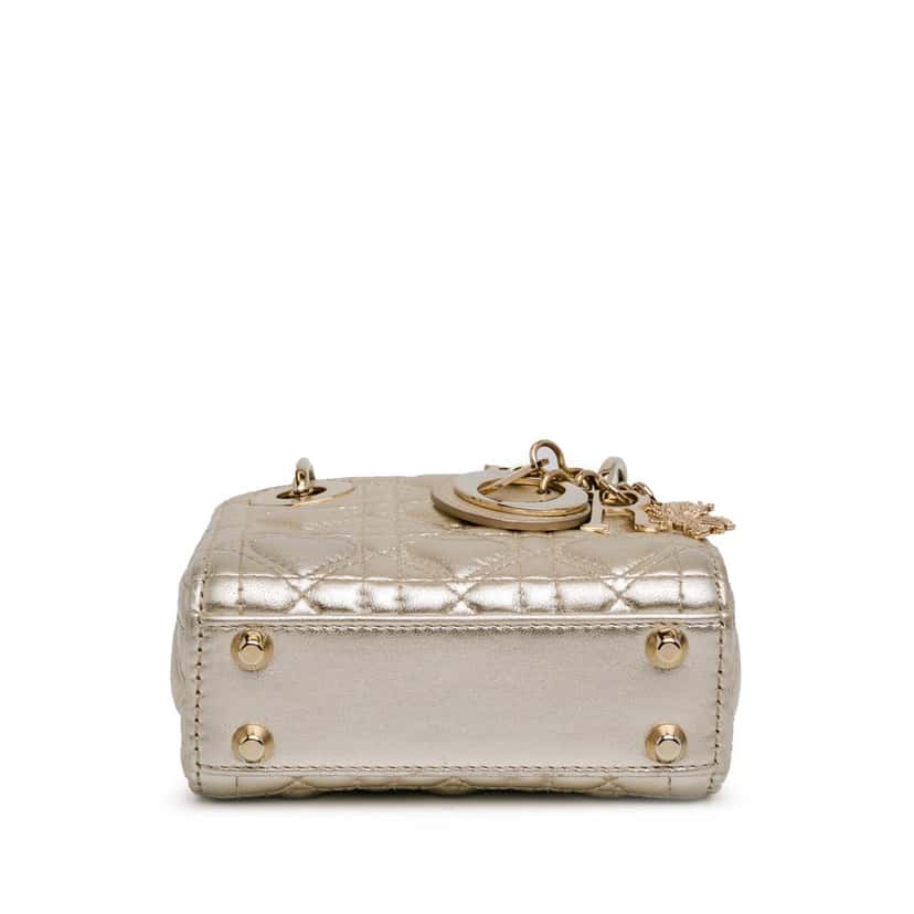 Dior Dioramour Mini Metallic Calfskin Cannage Lady Dior Gold Leather Good condition - Model View