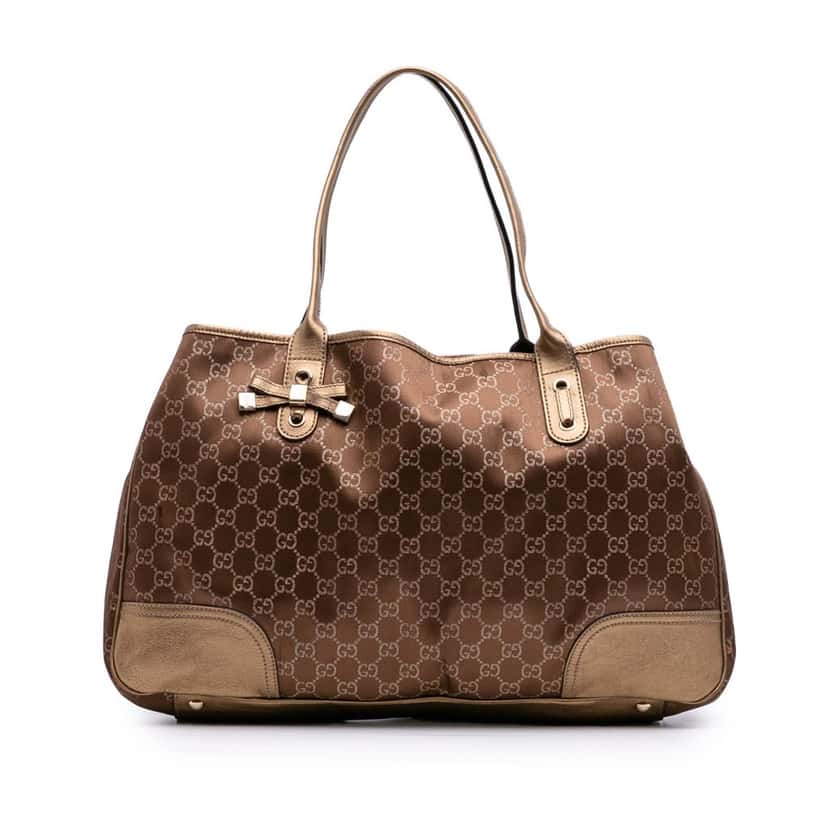 Gucci GG Satin Princy Tote Brown Satin Good condition - Front View