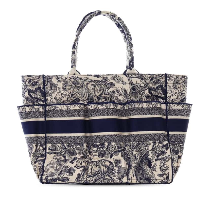 Dior Canvas Embroidered Toile De Jouy Catherine Tote Blue Canvas Good condition - Back View