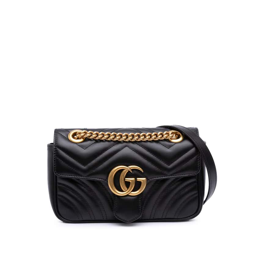 Gucci Mini GG Marmont Matelasse Leather Flap Crossbody Black Leather Good condition - Front View