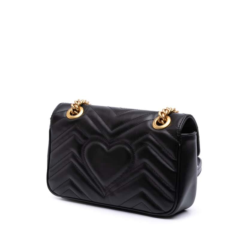 Gucci Mini GG Marmont Matelasse Leather Flap Crossbody Black Leather Good condition - Back View