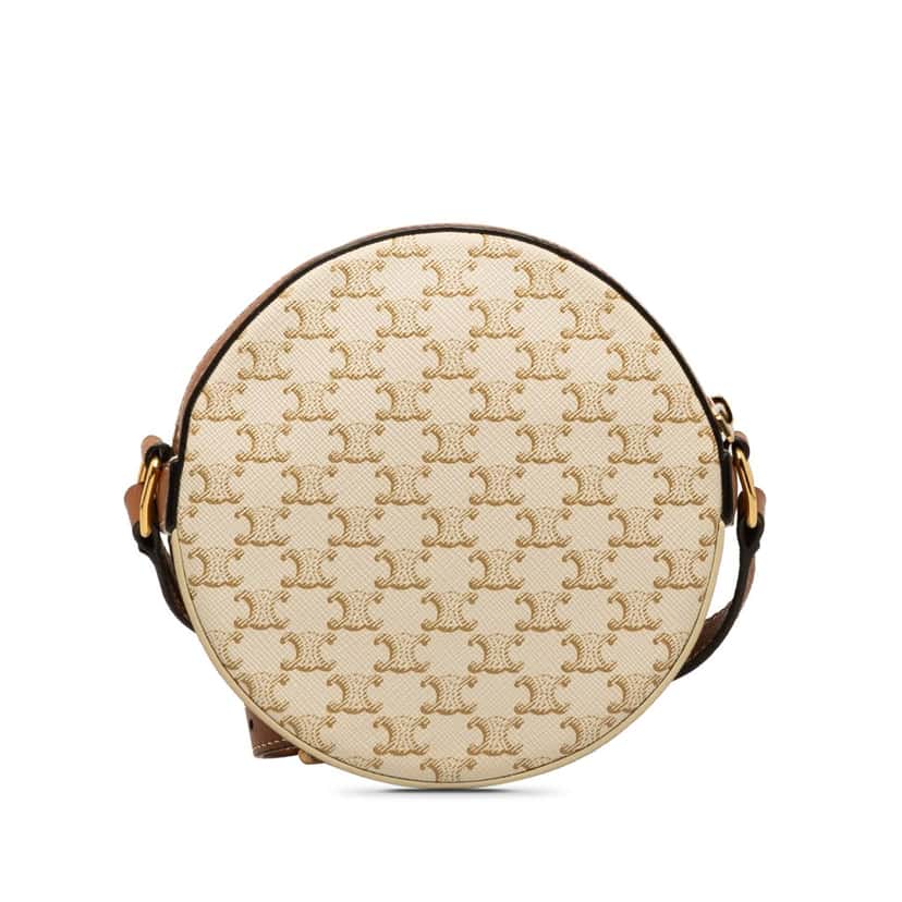 Celine Triomphe Coated Canvas Round Purse on Strap White Canvas Good condition - Inside View