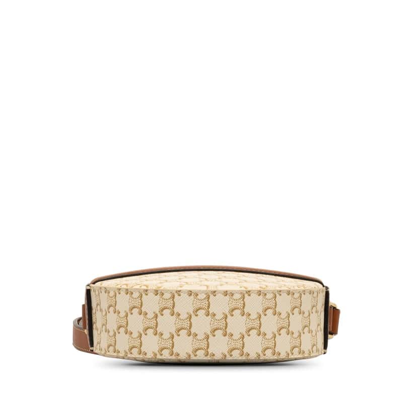 Celine Triomphe Coated Canvas Round Purse on Strap White Canvas Good condition - Model View