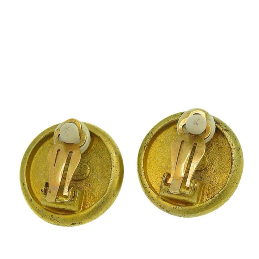 Chanel Gold Plated Logo Round Button Clip On Earrings Gold Metal Good condition - Inside View