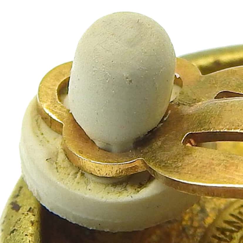 Chanel Gold Plated Logo Round Button Clip On Earrings Gold Metal Good condition - Box View