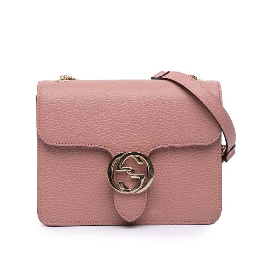 Gucci Small Dollar Calfskin Interlocking G Crossbody Pink Leather Good condition - Front View