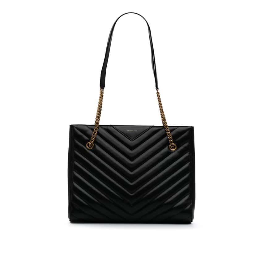 Saint Laurent Medium Chevron Grain De Poudre Tribeca Shopping Tote Black Leather Good condition - Front View