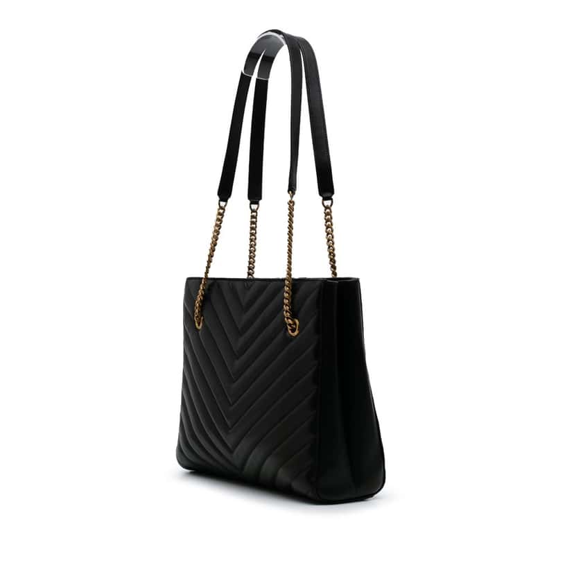 Saint Laurent Medium Chevron Grain De Poudre Tribeca Shopping Tote Black Leather Good condition - Back View