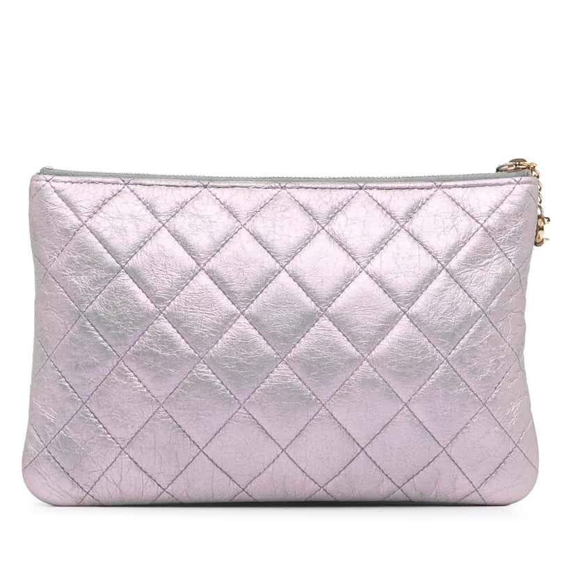 Chanel Iridescent Crumpled Calfskin Trio Cosmetic Case Purple Leather Good condition - Inside View