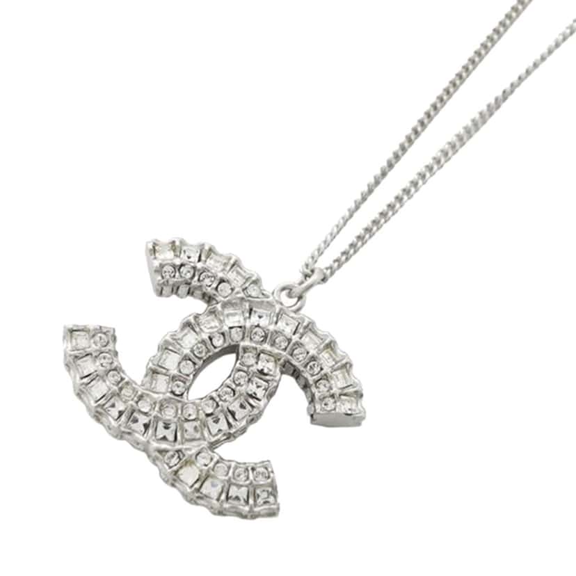 Chanel CC Silver Plated Rhinestones Pendant Necklace Silver Silver Good condition - Inside View