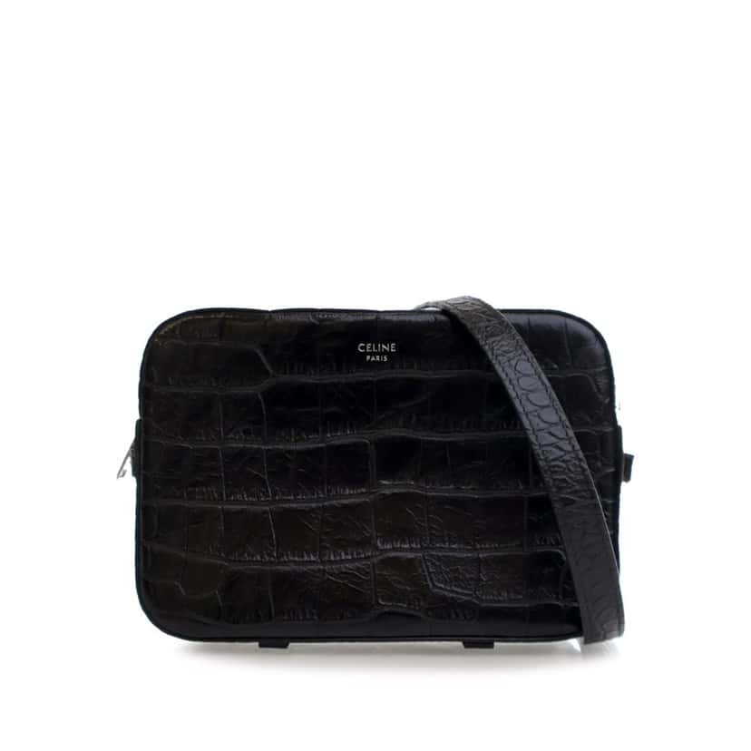 Celine Croc Embossed Leather Horizontal Phone Pouch Crossbody Black Leather Good condition - Front View