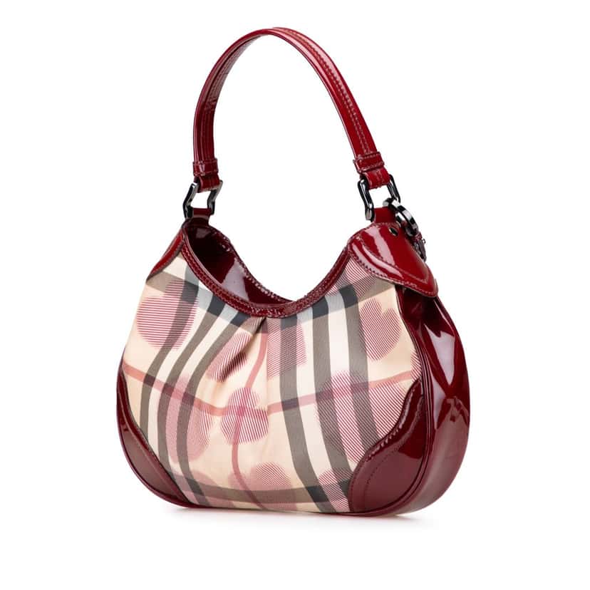 Burberry Patent Trimmed House Check Canvas Hearts Shoulder Bag Brown Canvas Good condition - Back View