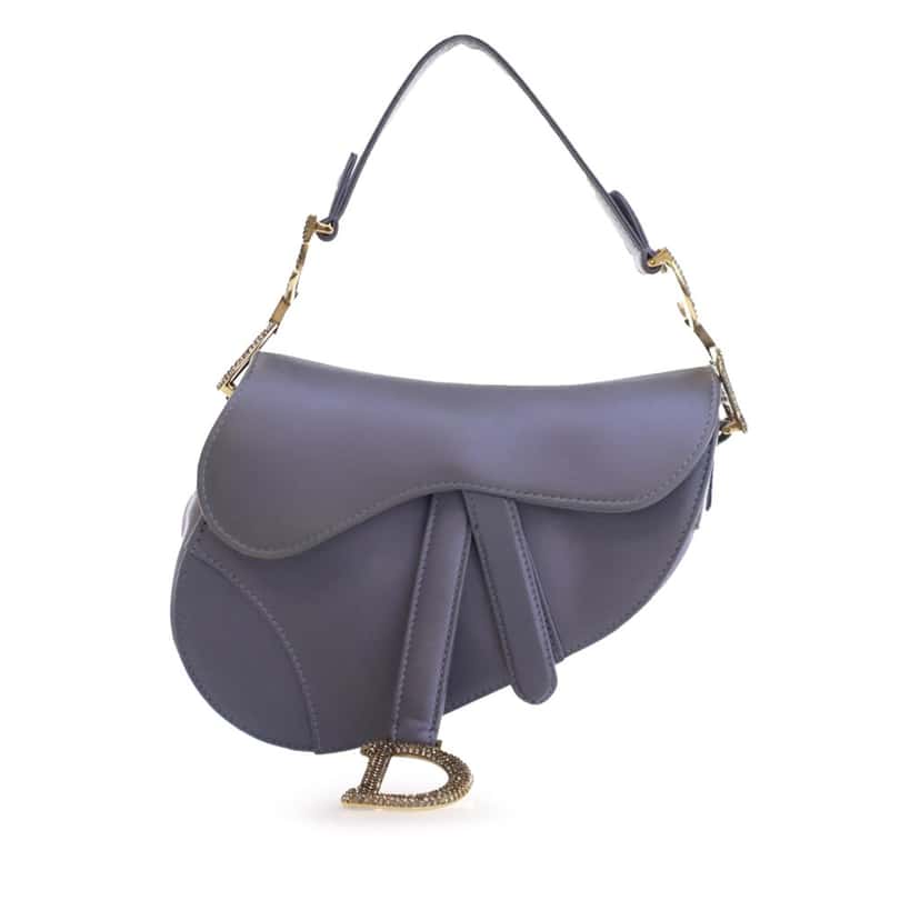 Dior Mini Satin Crystal Embellished Saddle Bag Purple Satin Good condition - Front View