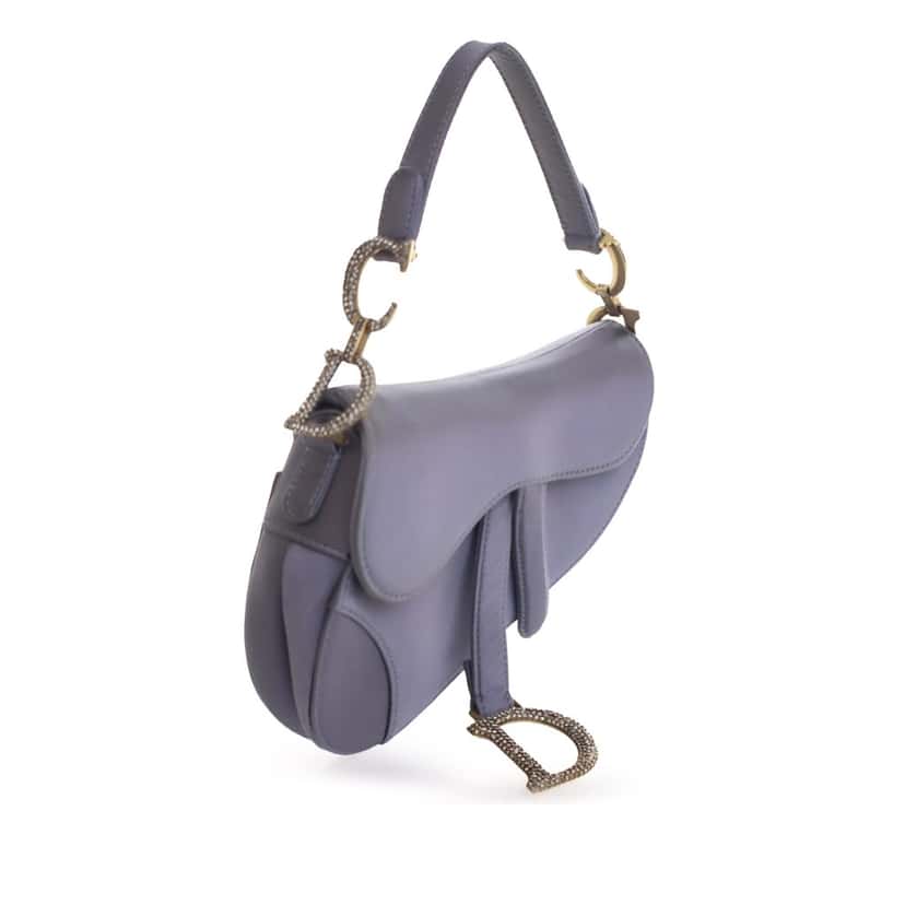 Dior Mini Satin Crystal Embellished Saddle Bag Purple Satin Good condition - Back View