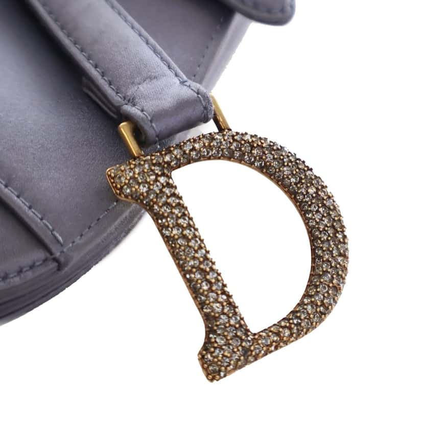 Dior Mini Satin Crystal Embellished Saddle Bag Purple Satin Good condition - Model View