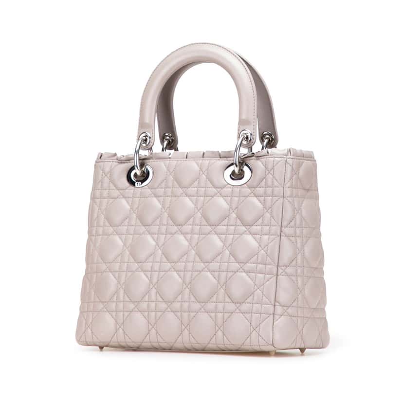 Dior Medium Lambskin Cannage Ruffle Trim Lady Dior Brown Leather Good condition - Back View