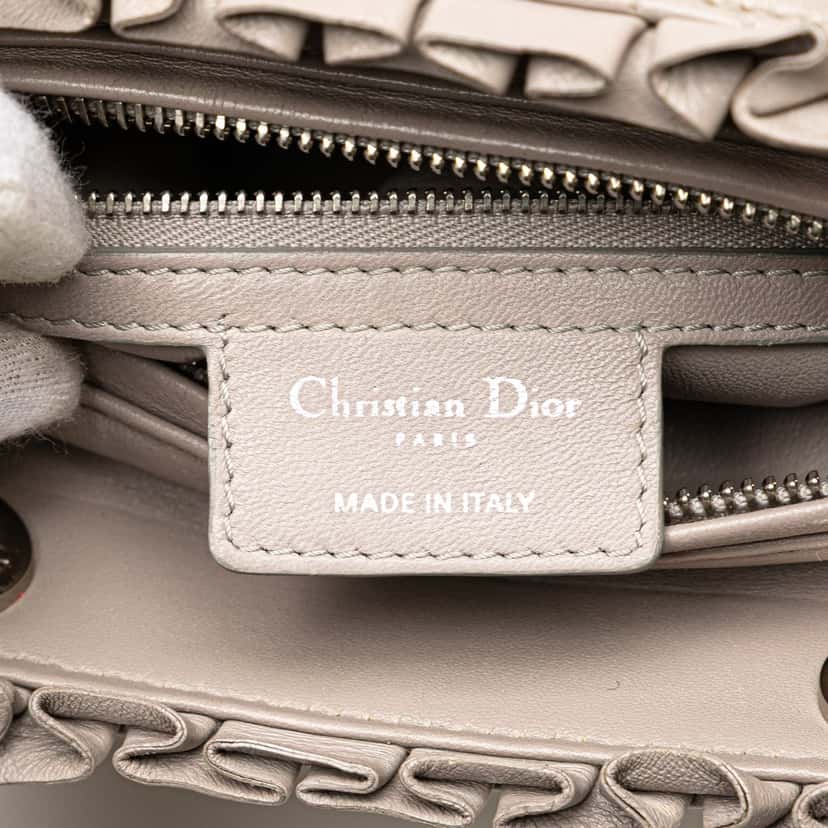 Dior Medium Lambskin Cannage Ruffle Trim Lady Dior Brown Leather Good condition - Box View