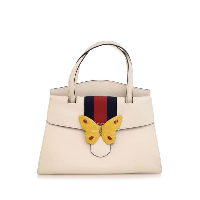 Gucci Medium Web Linea Butterfly Totem Satchel White Leather Good condition - Front View