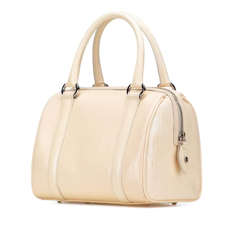 Dior Oblique Patent Boston Bag White Leather Good condition - Back View