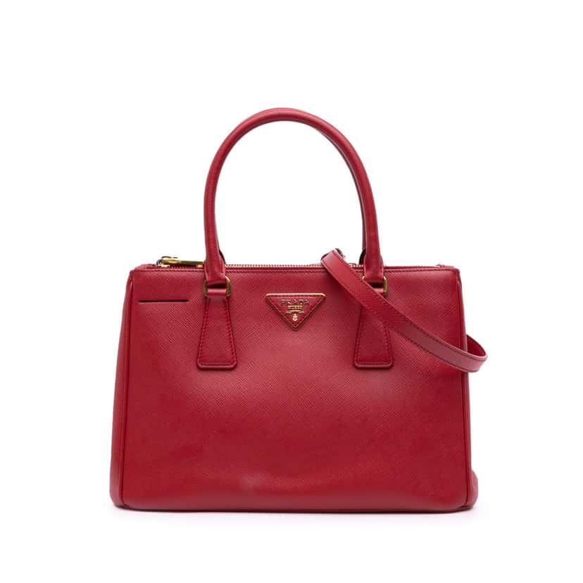 Prada Small Saffiano Lux Galleria Double Zip Satchel Red Leather Good condition - Front View