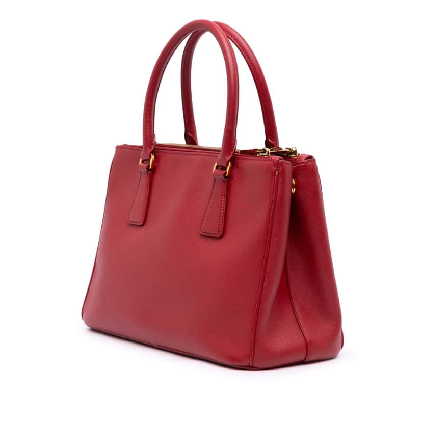 Prada Small Saffiano Lux Galleria Double Zip Satchel Red Leather Good condition - Back View