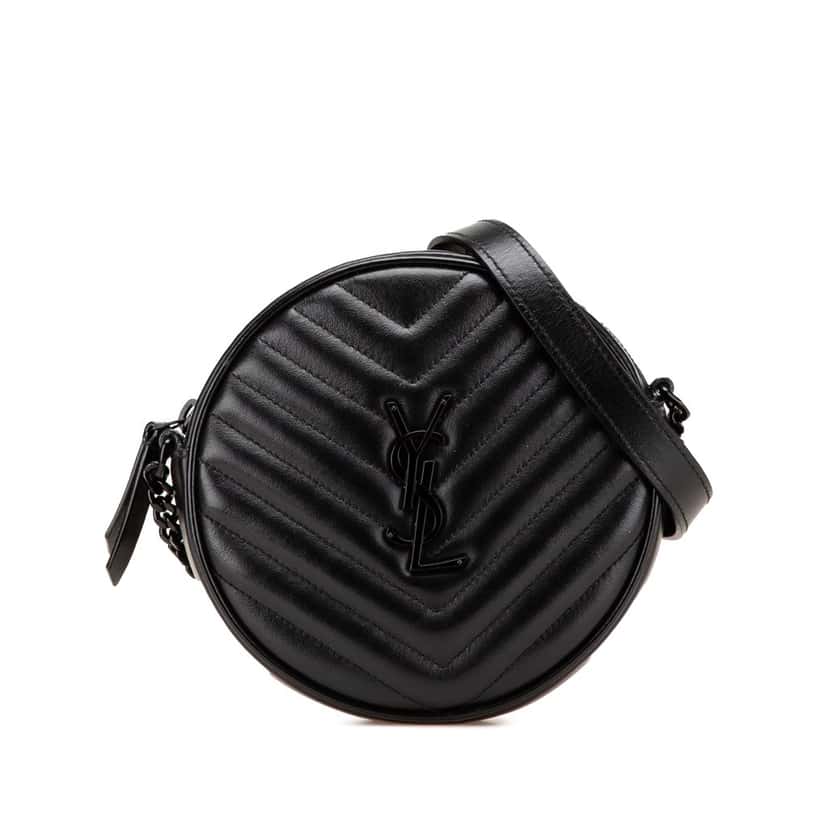 Saint Laurent Chevron Calfskin Round Vinyle Camera Bag Black Leather Very good condition - Front View
