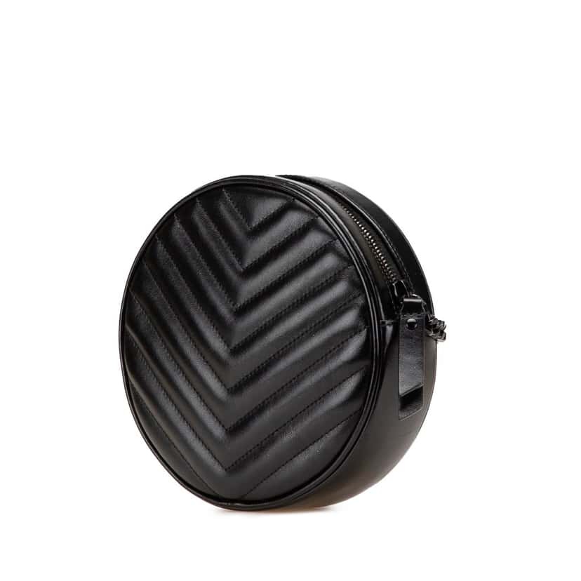 Saint Laurent Chevron Calfskin Round Vinyle Camera Bag Black Leather Very good condition - Back View