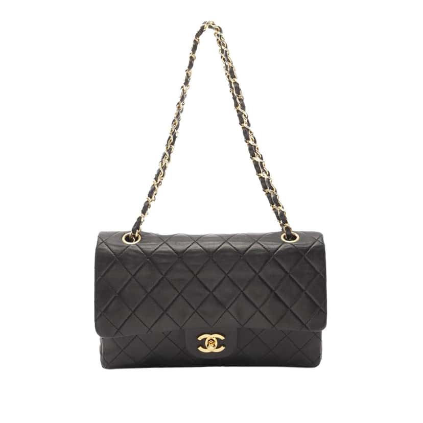 Chanel Medium Classic Lambskin Double Flap Black Leather Good condition - Front View
