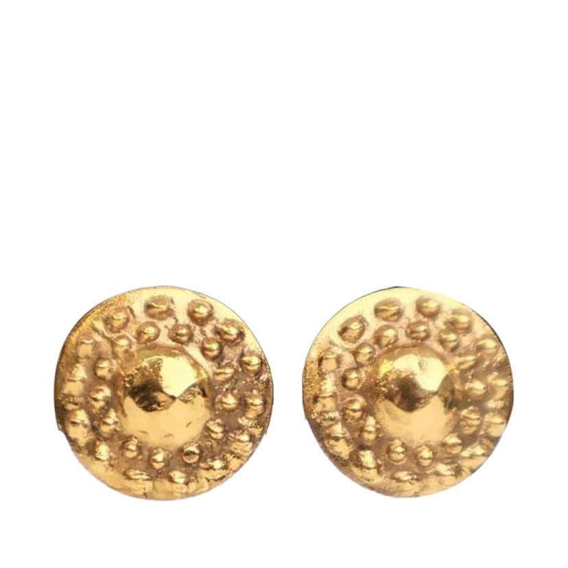 Chanel Gold Plated Round Clip On Earrings Gold Metal Good condition - Front View