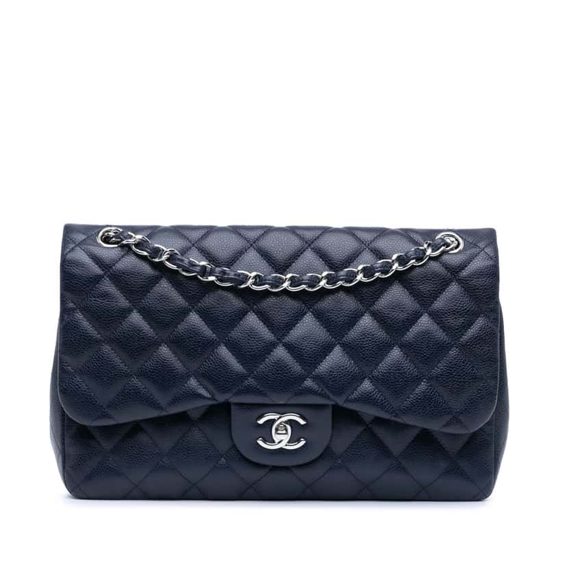 Chanel Jumbo Classic Caviar Double Flap Blue Leather Good condition - Front View