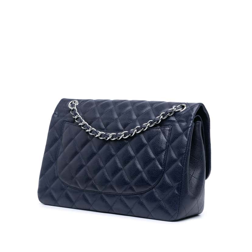 Chanel Jumbo Classic Caviar Double Flap Blue Leather Good condition - Back View