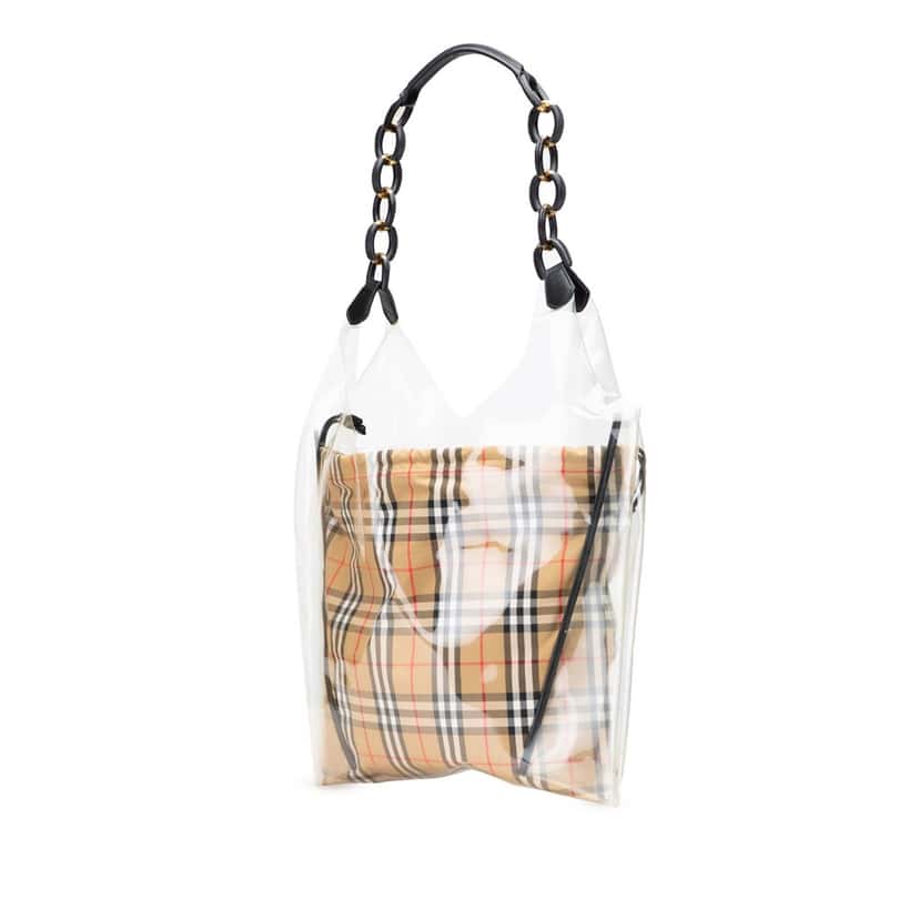 Burberry PVC and House Check Canvas Shopper Tote Brown Canvas Good condition - Back View