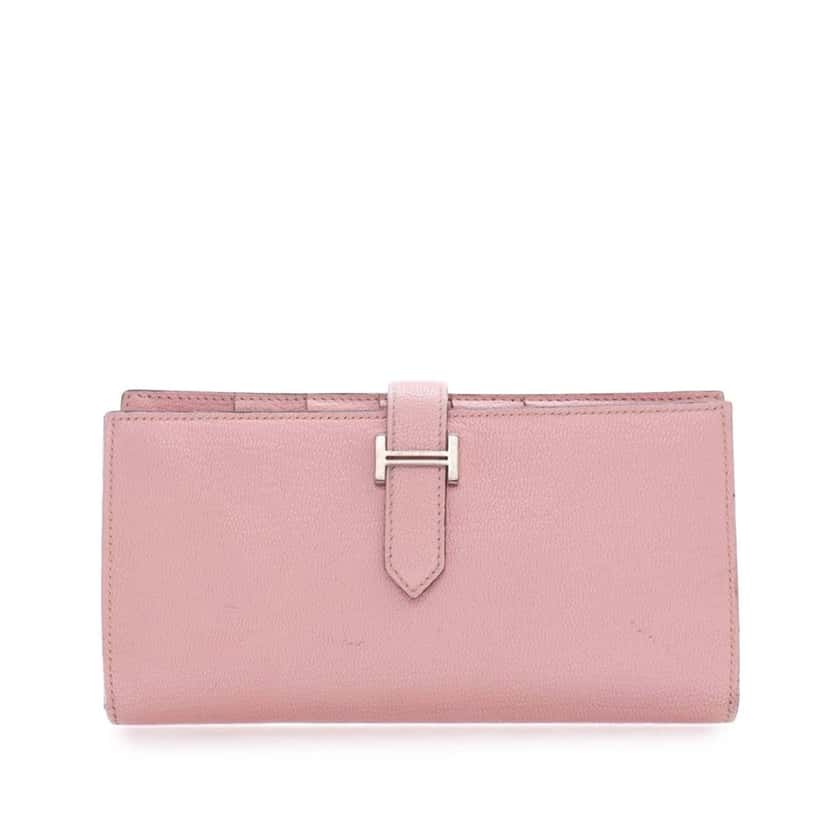 Hermès Chevre Mysore Bearn Long Wallet Pink Leather Good condition - Front View