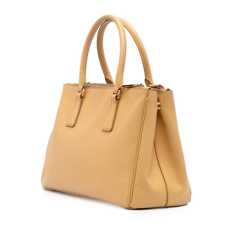 Prada Small Saffiano Lux Galleria Double Zip Satchel Yellow Leather Good condition - Back View