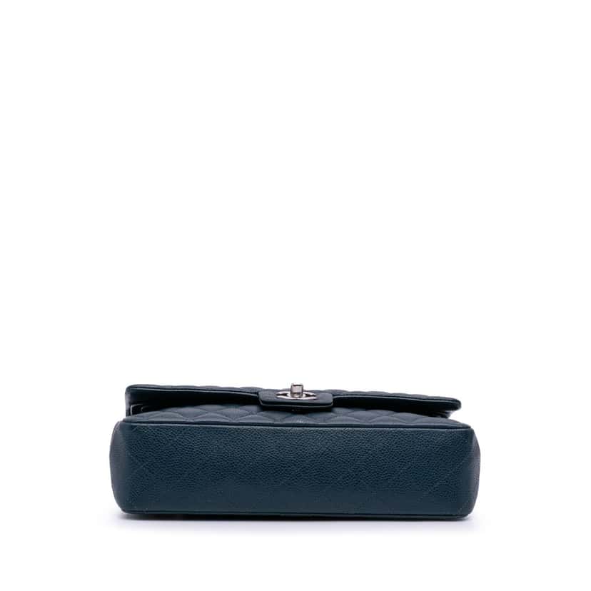 Chanel Medium Classic Caviar Double Flap Blue Leather Good condition - Inside View