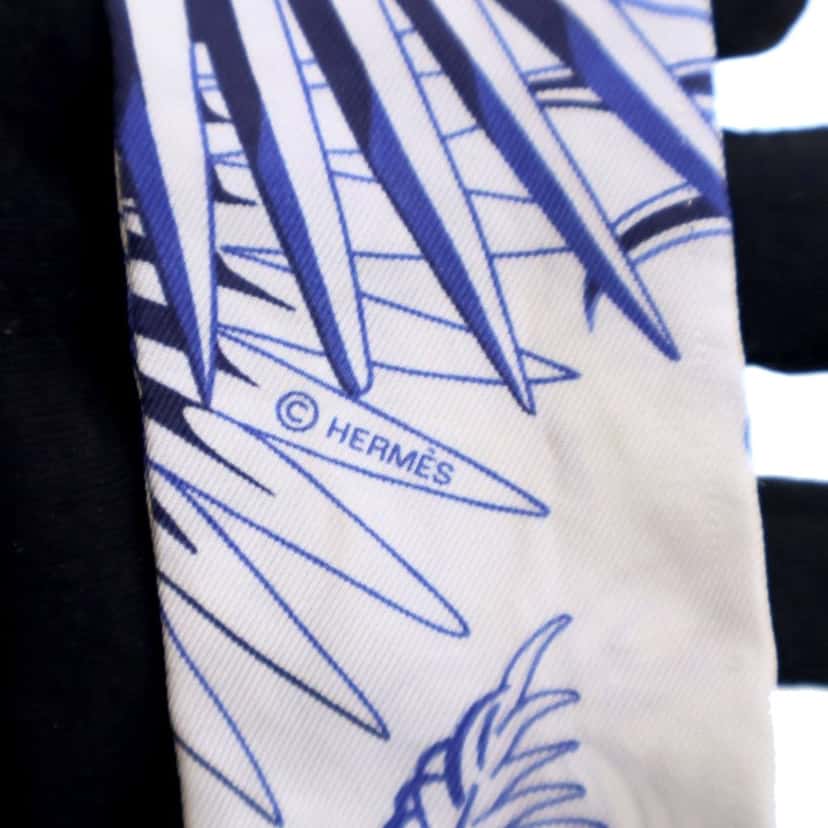 Hermès Mysthiques Phoenix Coloriage Silk Twilly Scarf Blue Silk Good condition - Model View