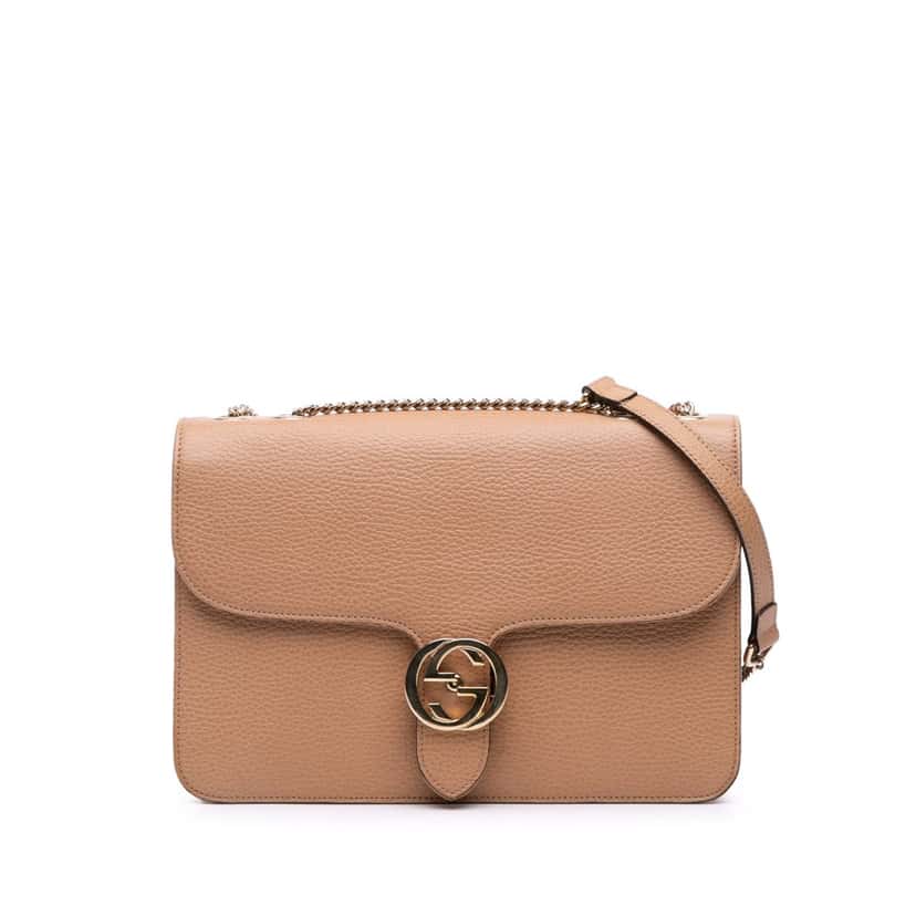 Gucci Medium Dollar Calfskin Interlocking G Crossbody Brown Leather Good condition - Front View