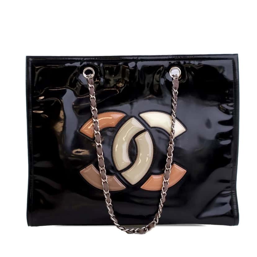 Chanel Patent CC Lipstick Tote Black Leather Good condition - Front View