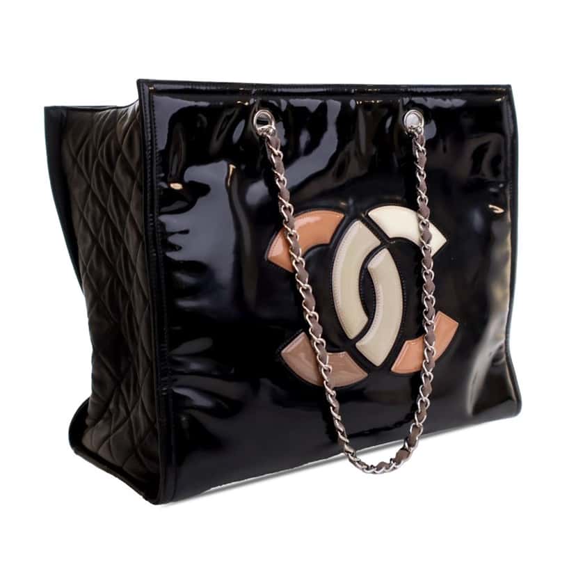 Chanel Patent CC Lipstick Tote Black Leather Good condition - Back View