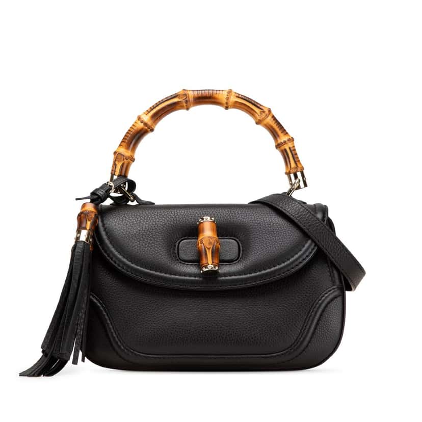 Gucci Medium Calfskin Bamboo Top Handle Bag Black Leather Good condition - Front View